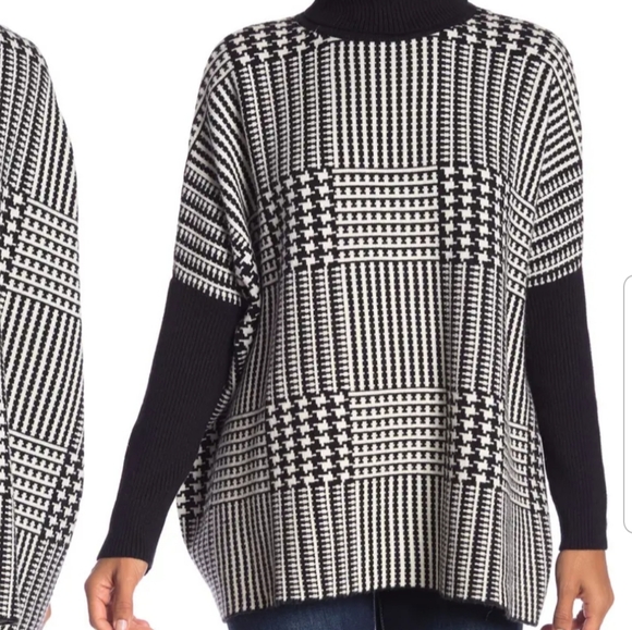 JOSEPH A Printed Turtleneck Sweater Black White Size Medium NWT 78$ - Picture 1 of 9